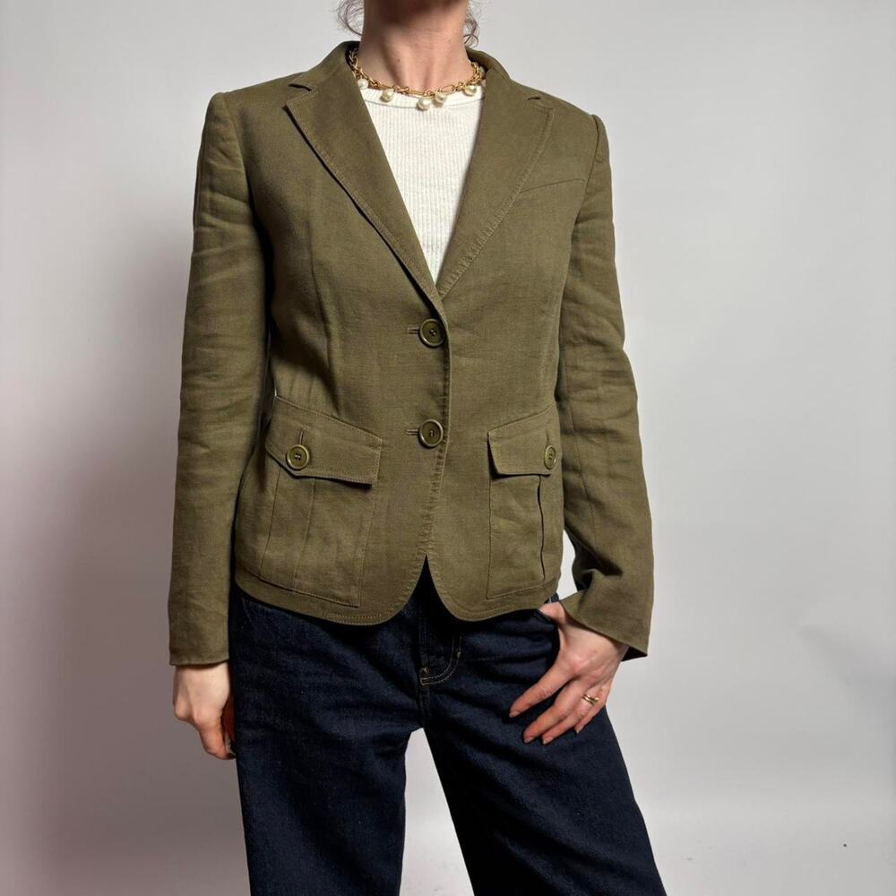 Vintage DKNY Olive Linen Blazer - Size 2 - Picture 1 of 8